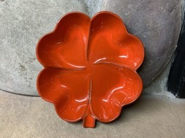 Vtg Frankoma 4 Leaf Clover Bowl Retro Orange Shamrock #223 Candy Nuts Relish - $29.65