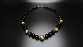 Vintage Napier Black Gold Bead Necklace 19&quot; NB4 - £30.37 GBP