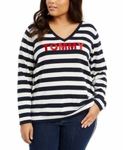 Tommy Hilfiger Sweater Womens Plus Size 2X Ivy Striped Logo Sweater Navy White - £20.68 GBP