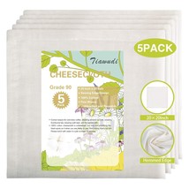 5 Pack Cheesecloth, 20X20 Inch, Grade 90, 100% Unbleached Pure Cotton Ch... - £11.71 GBP