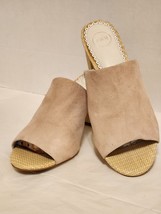 1901 Pale Pink Suede Leather Slide Sandal Multi Raffia Heel 8.5M EUC - $26.72