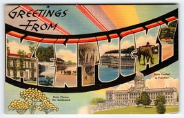 Greetings From Kentucky Postcard Large Letter Tichnor Vintage Linen Unposted - £6.74 GBP