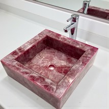 Natural Gemstone Round Shape Wash Basin Rose Quartz Sink for Kitchen &amp; B... - $517.89+