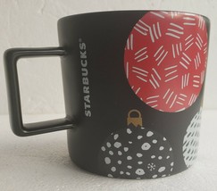 Starbucks 2016 Holiday Ball Ornaments Black Matte Christmas 12 oz Coffee Mug Cup - £17.66 GBP