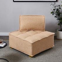 Lazy Sofa Ottoman With Gold Wooden Legs Teddy Fabric - Khaki - £183.43 GBP