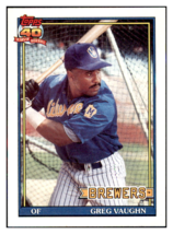 1991 Topps Greg Vaughn    Milwaukee Brewers Baseball Card GMMGC - £0.70 GBP