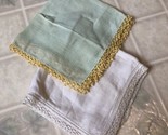 Two (2) Vintage Handkerchief Green  and White Crocheted Lace Edge  - $12.08