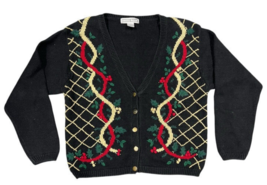 Dress Barn Christmas Glitter Ornaments Button Up Cardigan Sweater Size Large - $19.99