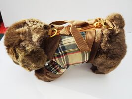 Chocolate Labrador shaped shoulder or hand bag fitted with a tartan coat - $40.00