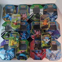 Pokemon TCG Lot Of 12 Assorted Empty Collector&#39;s Tins + 4 Mini Tins  (No Cards) - $33.85