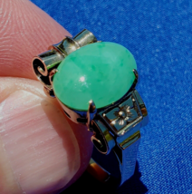 Earth mined Green Jadeite Jade Antique Engagement Ring 14k Gold Setting - $3,605.25