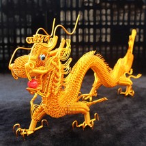 Golden metal dragon statue sculpture decor, Wire sculpture art, Purple c... - $82.00