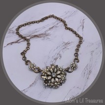 Enamel Rhinestone Faux Pearl Goldtone Floral Flat Link Necklace Vintage ... - $19.60