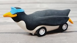 Penguin E-Racer 4&quot; Eraser Blue Goggles Pull Back Toy NPW Black and White - £5.84 GBP