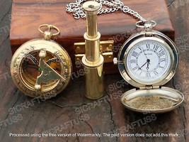 Set aus Messing-Taschenuhr, Messing-Sonnenuhr, Kompass und... - £24.49 GBP+