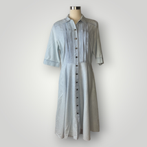 Vintage Denim Shirt Dress bButton Front Light Wash 1980s Half Sleeve Midi Large - £30.13 GBP