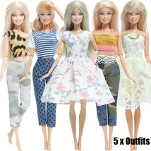 Doll Outfit For Barbie Doll 5 Set Casual Mix Style Daily Wear Party Gown... - $12.72