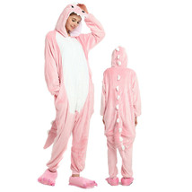 Adult Onesis Animal Kigurumi Pink Dinosaur Pajamas Halloween Cosplay Costume - £20.90 GBP