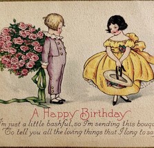 A Birthday Greeting Postcard 1900-10s Victorian Children Flowers Dress P... - $19.99