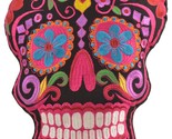 Black Sugar Skull Throw Pillow Detailed with Colors Embroidered Decorati... - $24.95