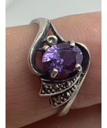 sterling silver amethyst marcasite ring size 7 - £30.81 GBP