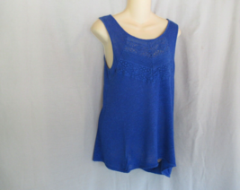 Cable &amp; Gauge top tank blue linen blend Large scoop neck lace sleeveless... - $14.65