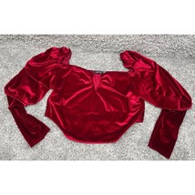 Women&#39;s Boohoo Scuba Puff Sleeve Corset Crop Top Red Velvet Size 12 Long... - £16.35 GBP