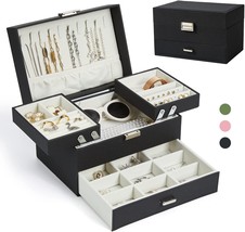 Buti4Wld Jewelry Organizer Box, 3 Layers Large Leather Jewelry Box For, Black - £24.77 GBP