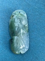 Finely Carved Light Green &amp; Clear Two Ocean Tropical Fish Stone Pendant ... - £25.15 GBP