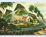 Crouching Lion Inn Watercolor Kahana Bay Oahu Hawaii HI UNP Chrome Postc... - $14.80