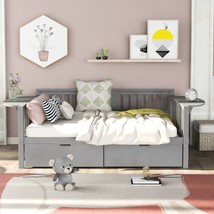 Full size Daybed with Two Drawers, Wood Slat Support, Gray - £350.02 GBP