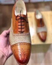 Bespoke Handmade  Brown Color Genuine Leather Wing Tip Brogues Men Oxfor... - £159.07 GBP