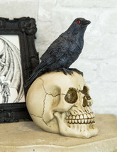 Quoth The Raven Nevermore Black Crow With Red Eyes On Macabre Skull Figurine - £20.03 GBP