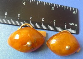 m14 Vintage Ussr Jewelry Honey Baltic Amber Cufflinks Gold Plated Marked Yak - £41.91 GBP