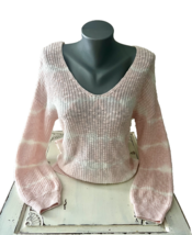 Pink and White Tie Dyed Sweater With V-Neck and V-Back Size Medium Preppy - £7.82 GBP