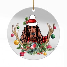 Cute Irish Setter Dog Antlers Reindeer Christmas Ornament Acrylic Gift Decor - £13.44 GBP