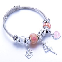 Adjustable Open Stainless Steel Beaded Bracelet Bangles Butterfly love heart Cuf - £8.41 GBP