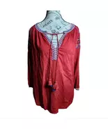Loft Boho Red Embroidered Blouse Size Medium - $11.00