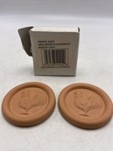 Brown Sugar Saver Disk Rooster Chicken 2.5&quot; Diam Terra Cotta Clay Set of 2 Disc - £8.13 GBP