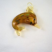 Amber Yellow Gold Foil Lampwork Glass Dolphin Pendant, Focal Bead 58mm - $7.50