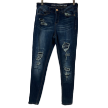 Vanilla Star Womens Mid-Rise Skinny Jeans Blue Distressed Dark Wash Juniors 9 - £18.26 GBP