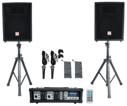 Rockville 10&quot; Church Speakers+Mixer+Stands+Mics+Bluetooth 4 Church Sound Systems - £590.33 GBP