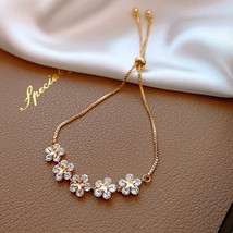 Korean Elegant Fashion Rhinestone Zircon Flowers Bracelet for Women Adjustable F - £8.34 GBP