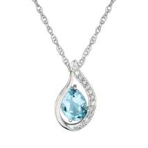 10k White Gold Genuine Oval Blue Topaz and Diamond Halo Drop Pendant Necklace - £95.91 GBP