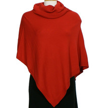 EILEEN FISHER Lacquer Red Merino Wool Jersey Turtle Neck Poncho Sweater - £103.77 GBP