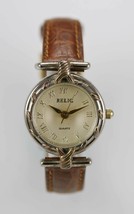 Relic Reloj Mujer Cuero Marrón Plata Oro Inoxidable Agua Resistente Beige Cuarzo - £27.80 GBP