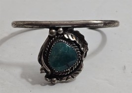 Vintage Turquoise Stone Artist Signed Silvertone Cuff Bracelet - £30.41 GBP