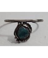 Vintage Turquoise Stone Artist Signed Silvertone Cuff Bracelet - £30.25 GBP