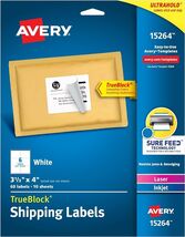 Avery Printable Shipping Labels Sure Feed, 3-1/3&quot; x 4&quot; White 60 Blank La... - $11.88