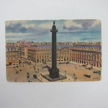 Art Postcard Paris France By Strolling Place &amp; Vendome Column Yvon Antique RARE - £15.97 GBP